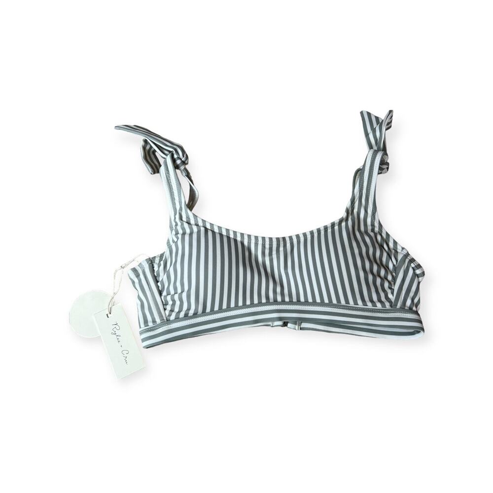 Rylee + Cru Women's New Olive Stripe Knotted Bikini Top